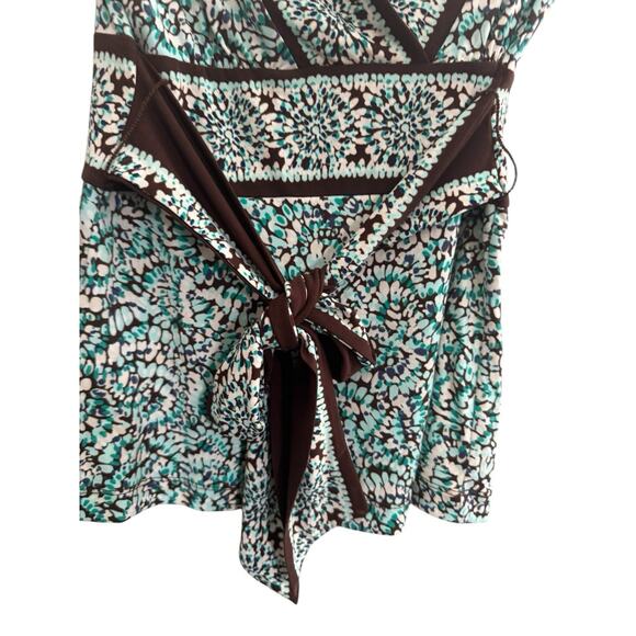 BCBG MaxAzria XS Aqua Brown Floral print faux wrap tie top #4487 - Picture 7 of 12